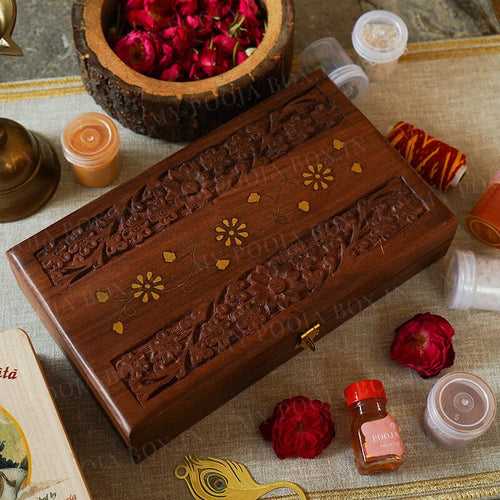 Floral Wooden Carved Pooja Box