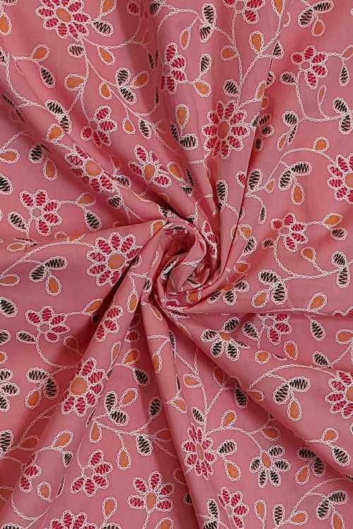 Pink Flower Print Cotton Fabric