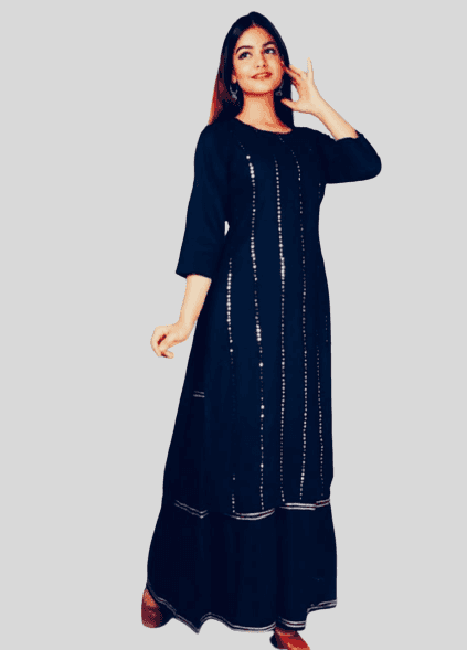 Black Rayon Sharara Stitched Suit Set with Dupatta