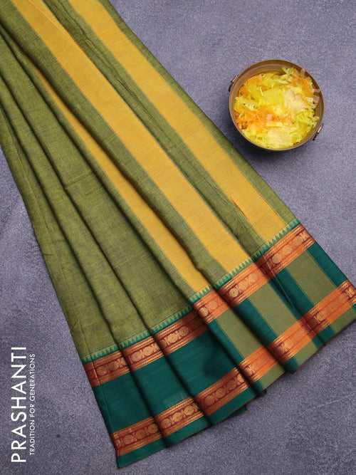 Narayanpet cotton saree light green with plain body and zari woven ganga jamuna border