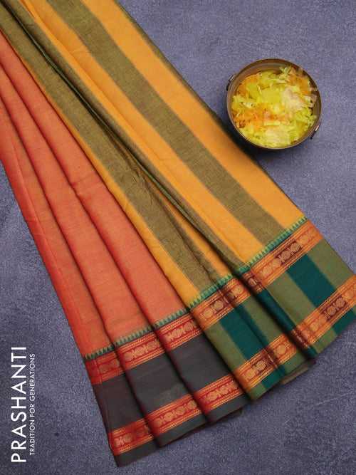 Narayanpet cotton saree dual shade of mango yellow with plain body and zari woven ganga jamuna border
