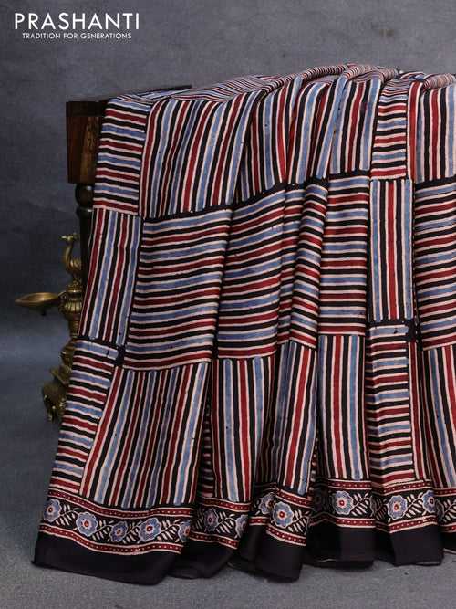 Modal silk saree black with butta prints and ajrakh printed pallu