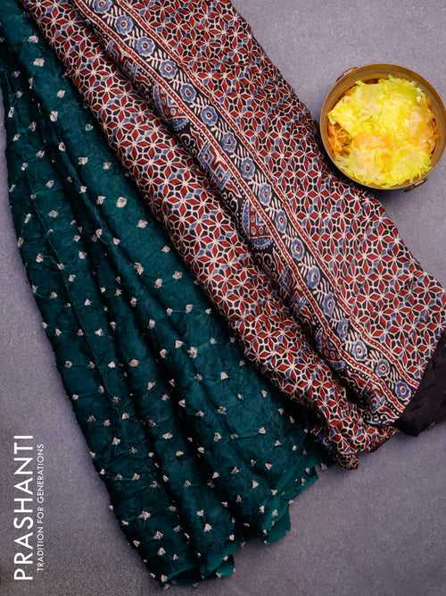 Modal silk saree green and maroon with allover bandhani prints and ajrakh printed pallu