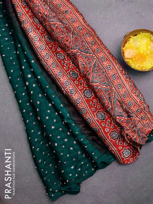 Modal silk saree green and maroon with allover bandhani prints and ajrakh printed pallu