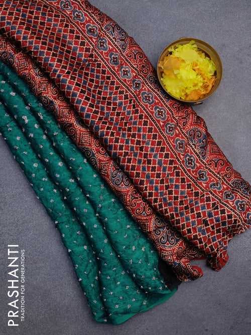 Modal silk saree teal green and maroon with allover bandhani prints and ajrakh printed pallu