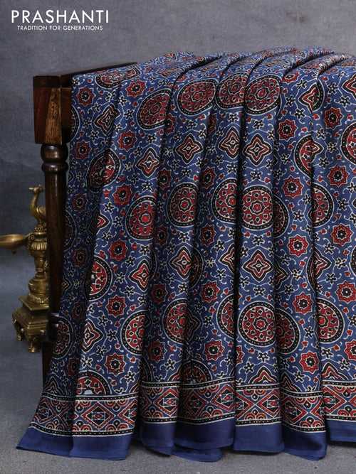 Modal silk saree blue with allover ajrakh prints and printed border