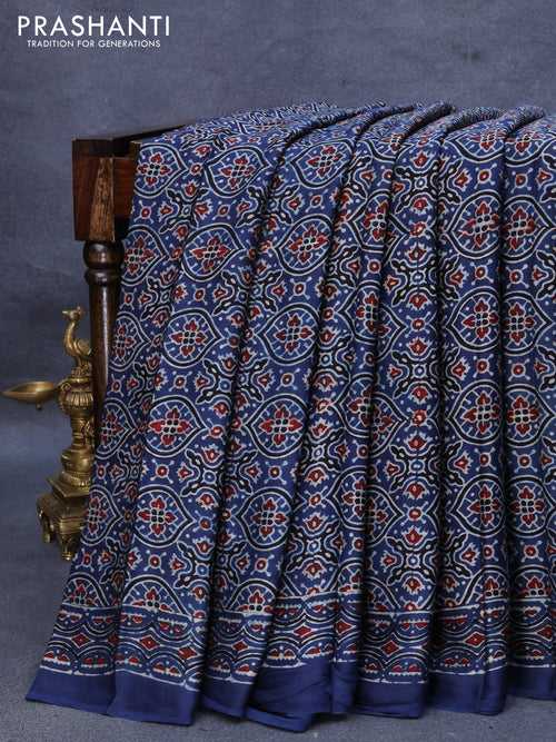 Modal silk saree blue with allover ajrakh prints and printed border