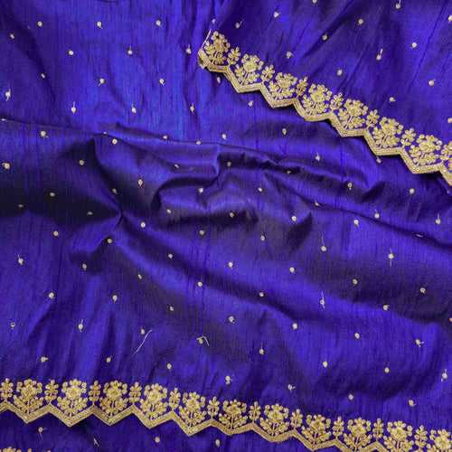 Cotton Silk Dark Blue With Goldenish Heavy Aari Work Border Hand Woven Fabric