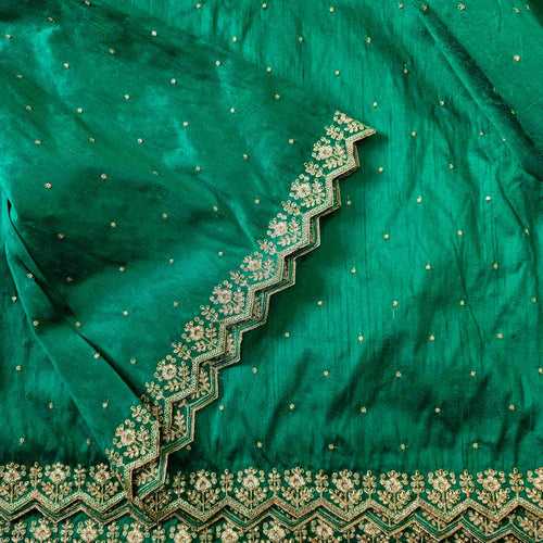 Cotton Silk Dark Green With Goldenish Heavy Aari Work Border Hand Woven Fabric
