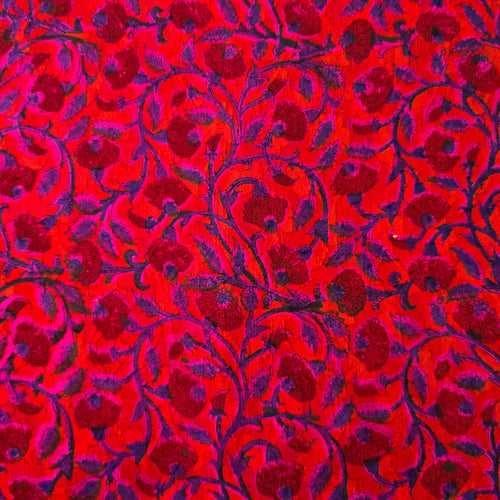 Pure Cotton Doby Dabu Pink With Navy Blue Flower Jaal Hand Block Print Fabric