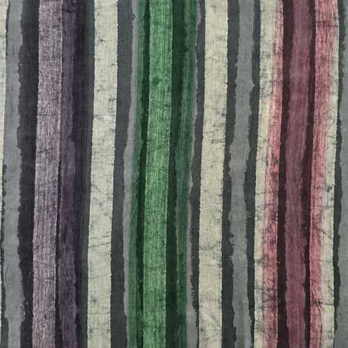 Pure Cotton Dabu Multi Blocks Stripes With Dark And Light Grey, White, Green ,Pink And Purple Hand Block Print Fabric