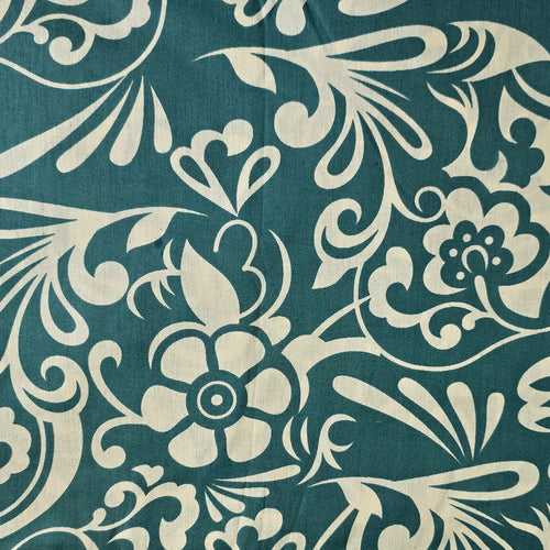Cotton Print Flex Blue With White Flower Jaal  Fabric