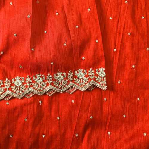 Cotton Silk Orange With Goldenish Heavy Aari Work Border Hand Woven Fabric