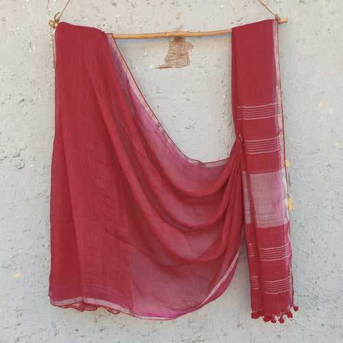 Linen Queen-Red Linen Saree