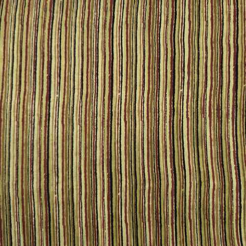 Pure Cotton Bagru Mustard And Black  Stripes Hand Block Print Fabric