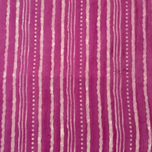 Pure Cotton Dabu Pink With White Stripes Hand Block Print Fabric