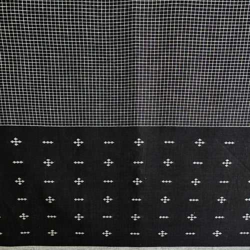 Pure Cotton Handloom Black And White Small Checks And Big Border Design Hand Woven Fabric