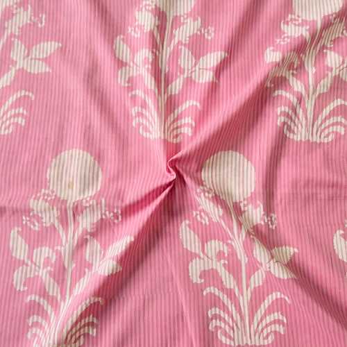 Pure Cotton Jaipuri Pink With White Big Flower Motif Hand Block Print Fabric