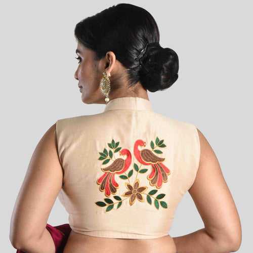 Sleeveless Back Embroidered Mandarin Collar Blouse