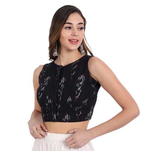 Ikkat Sleeveless blouse, Black