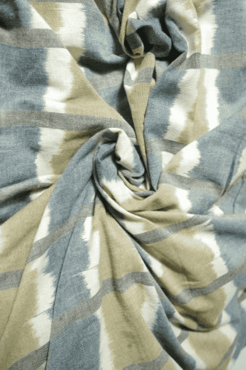 Safe Dye Ikat Cotton Fabric - Grayish Blue , Gray Green With Natural Cora White