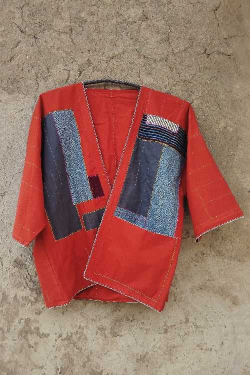 Patch Over Patch Rust Orange Block Jacket