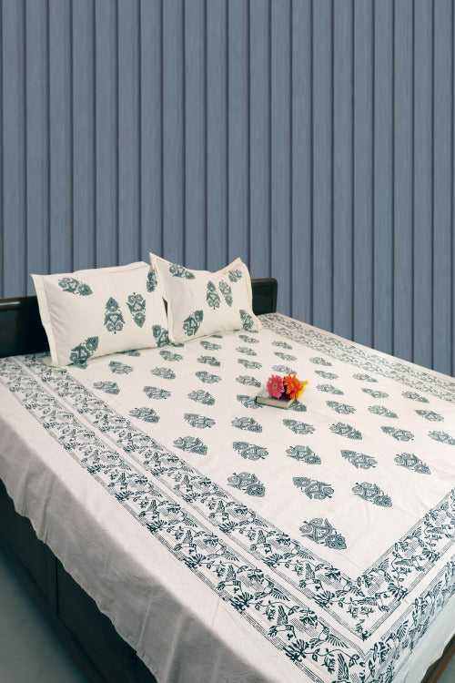 Rustic Route Hand Block Printed Pure Cotton Bedspread Black & Gray