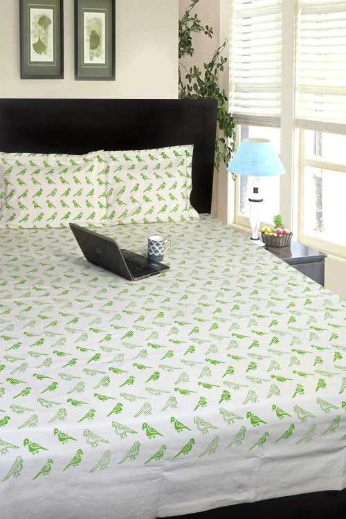 Rustic Route'S Hand Block Printed Cotton Bedspread, A Sustainable Dream Parrot Green