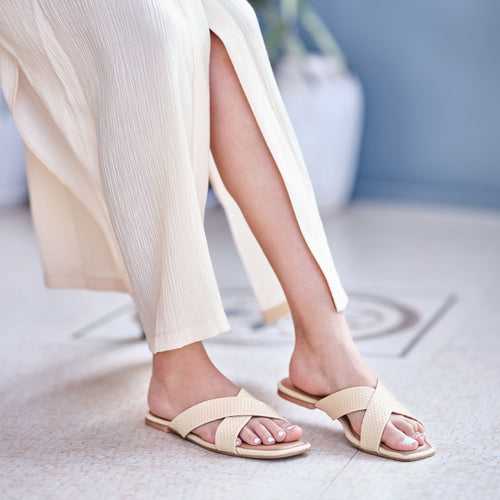 Beige Cross Flats