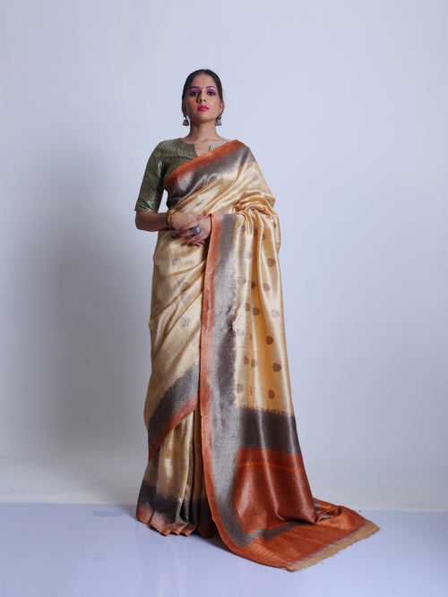 Signoraa beige Banarasi Handloom Tussar Silk saree - BSK010067