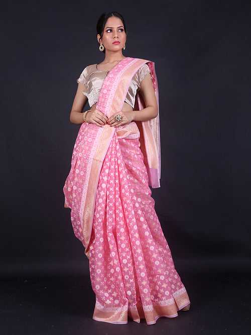 Signoraa Pink Banarasi Kora Cotton Butti Saree – BSK010103