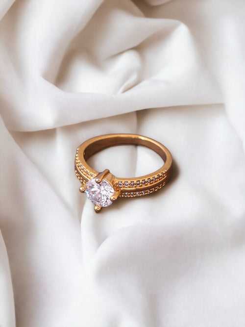 Golden Madhuri Zirconia Ring