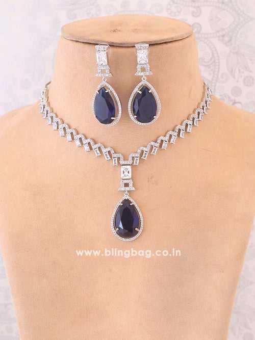 Navy Xandra Zirconia Jewellery Set