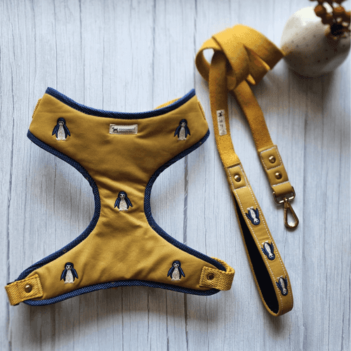 PoochMate Mustard Penguin Dog Harness & Lead Set
