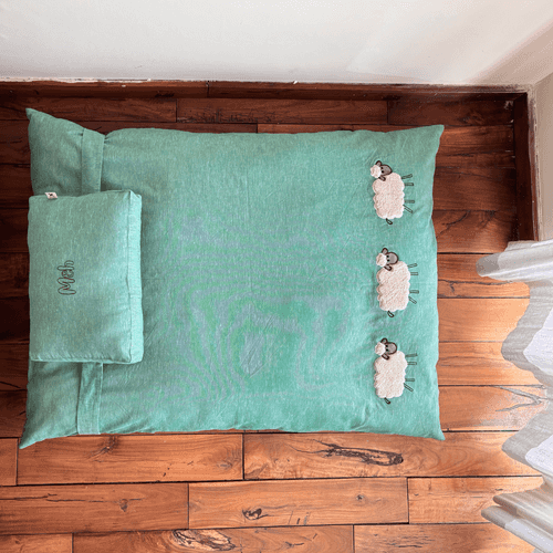 PoochMate Sage Green Cotton Sheep Flat Dog Bed