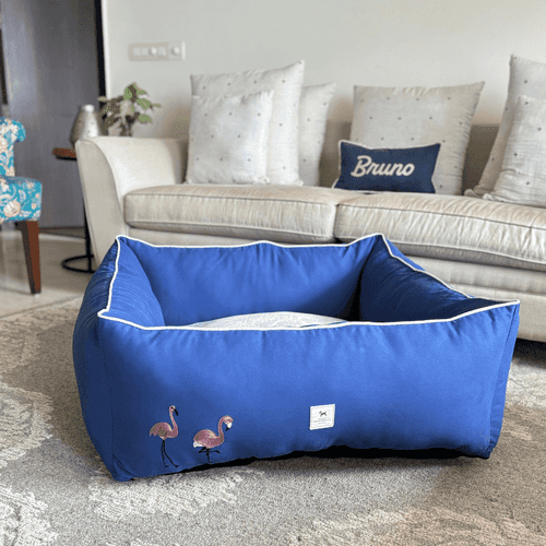 PoochMate Blue Cotton Flamingos Dog Bed