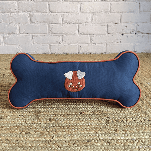 PoochMate OAK 3.0 : Blue & Rust Bone Pillow with Pig