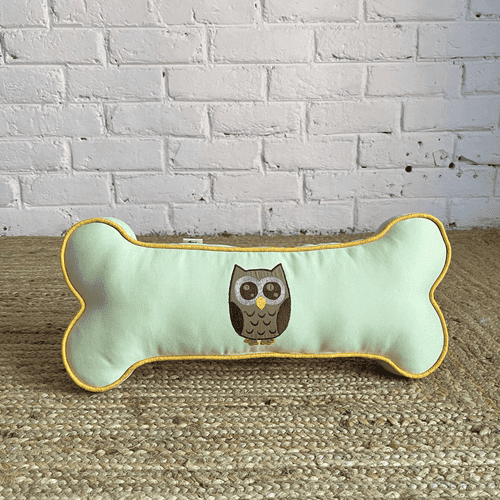 PoochMate OAK 3.0 : Pista Green Bone Pillow with Owl Applique