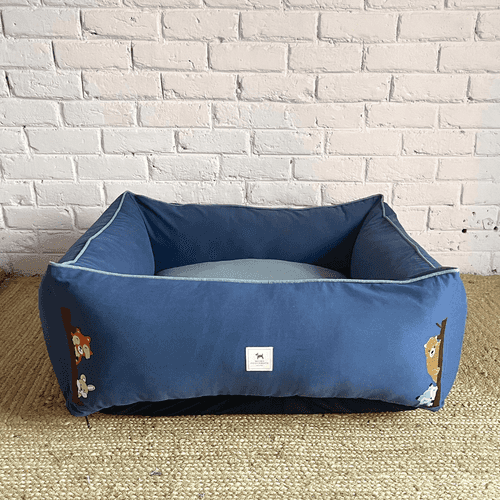 PoochMate OAK 3.0 :  Peeping Duo Blue & Grey Bolster Dog Bed : Medium