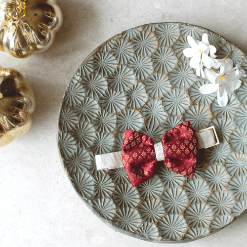 PoochMate Maroon Brocade Dog Bow Tie