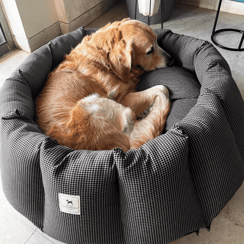 PoochMate Brown Checkered Round Bolster Dog Bed
