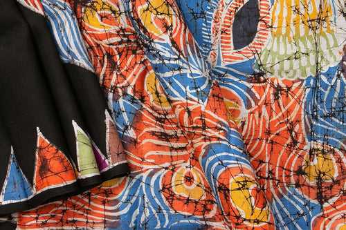 Black Floral Lightweight Batik Silk Saree Handwoven Pure Silk For Office Wear PB 322