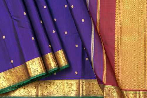 Blue And Maroon Kanchipuram Silk Saree With Small Border Handwoven Pure Silk For Wedding Wear PV NYC 1031