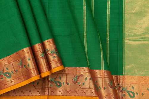 Bottle Green Kanchi Cotton Saree With Zari Border For Office Wear PV NYC KC 1082