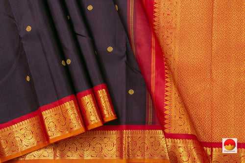 Brown And Red Kanchipuram Silk Saree With Small Border Handwoven Pure Silk For Wedding Wear PV NYC 1040