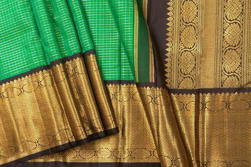Green And Brown Kanchipuram Silk Saree With Morning Evening Border Handwoven Pure Silk For Wedding Wear PV NYC 1052