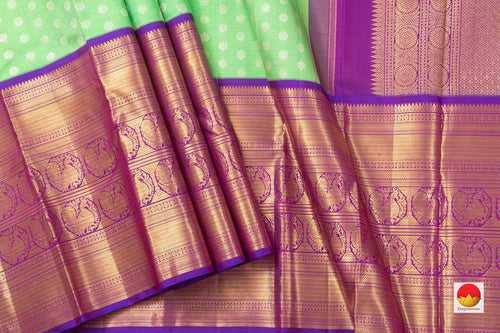 Green And Purple Kanchipuram Silk Saree With Medium Border Handwoven Pure Silk For Wedding Wear PV NYC 1026