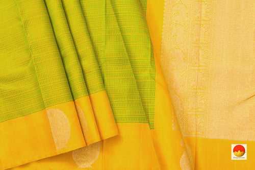 Green And Yellow Kanchipuram Silk Saree With Medium Border Handwoven Pure Silk For Party Wear PV NYC 1032