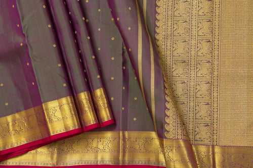 Green Dual Shade Kanchipuram Silk Saree With Medium Border Handwoven Pure Silk For Wedding Wear PV NYC 1018