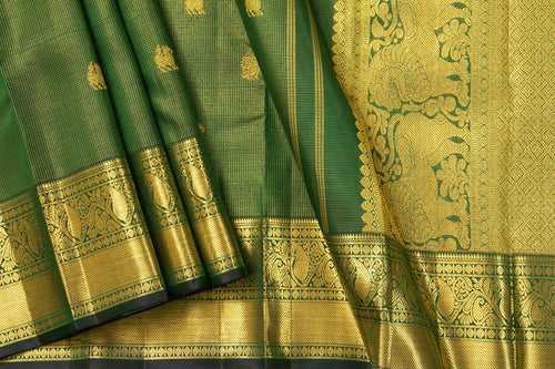 Green Kanchipuram Silk Saree With Medium Border Handwoven Pure Silk For Wedding Wear PV NYC 1025